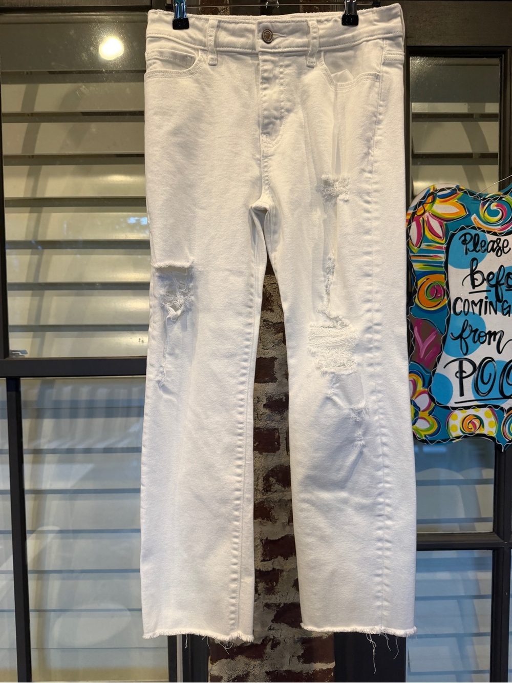 Zenana White Distressed Straight-Leg Jeans size 27